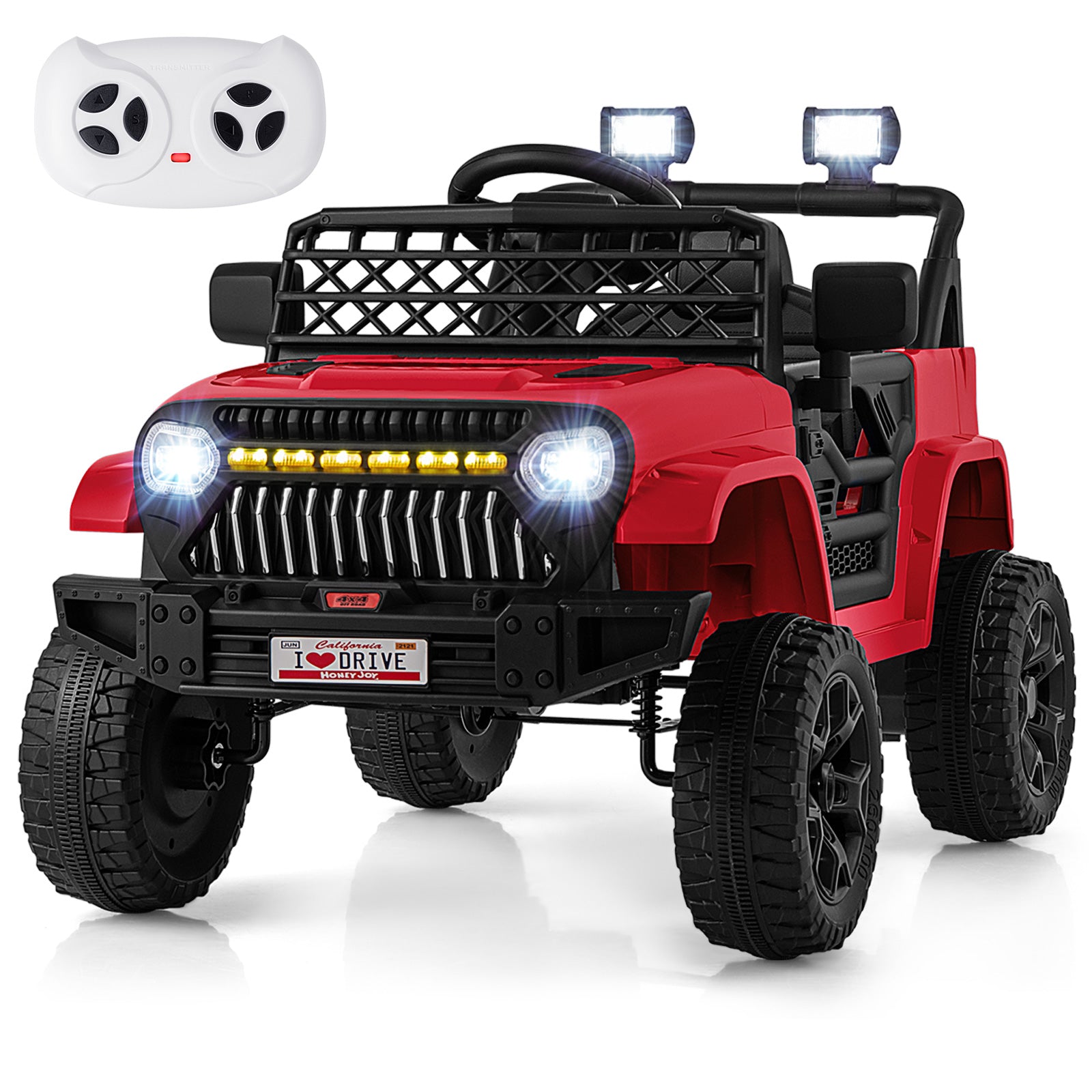 12V Kids Ride on Truck Car with Parental Remote and Music Player-Navy - Red
