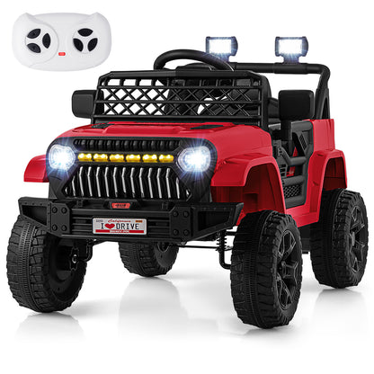 12V Kids Ride on Truck Car with Parental Remote and Music Player-Navy - Red