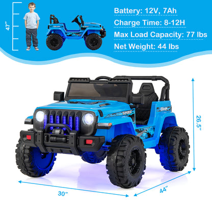 12V Kids Ride-on Jeep Car with 2.4 G Remote Control-White - Blue