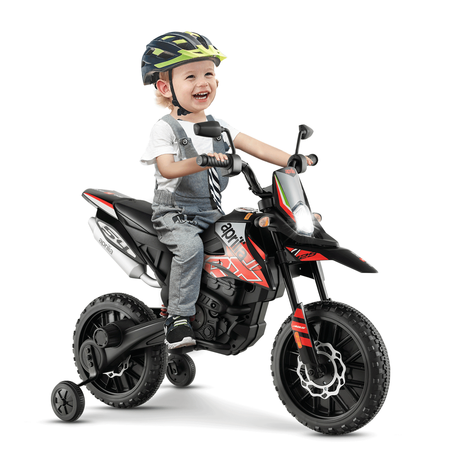 Aprilia Licensed Kids Ride On Motorcycle with 2 Training Wheels-White - Red