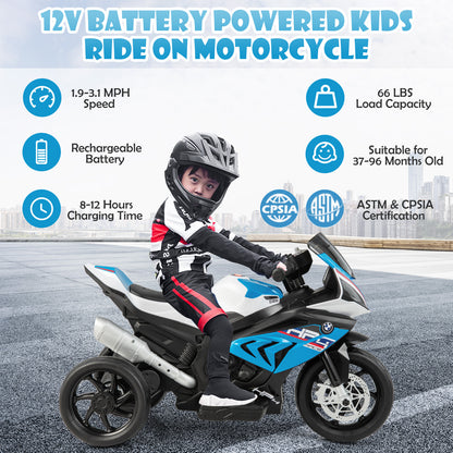 12V Licensed BMW Kids Motorcycle Ride-On Toy for 37-96 Months Old Kids