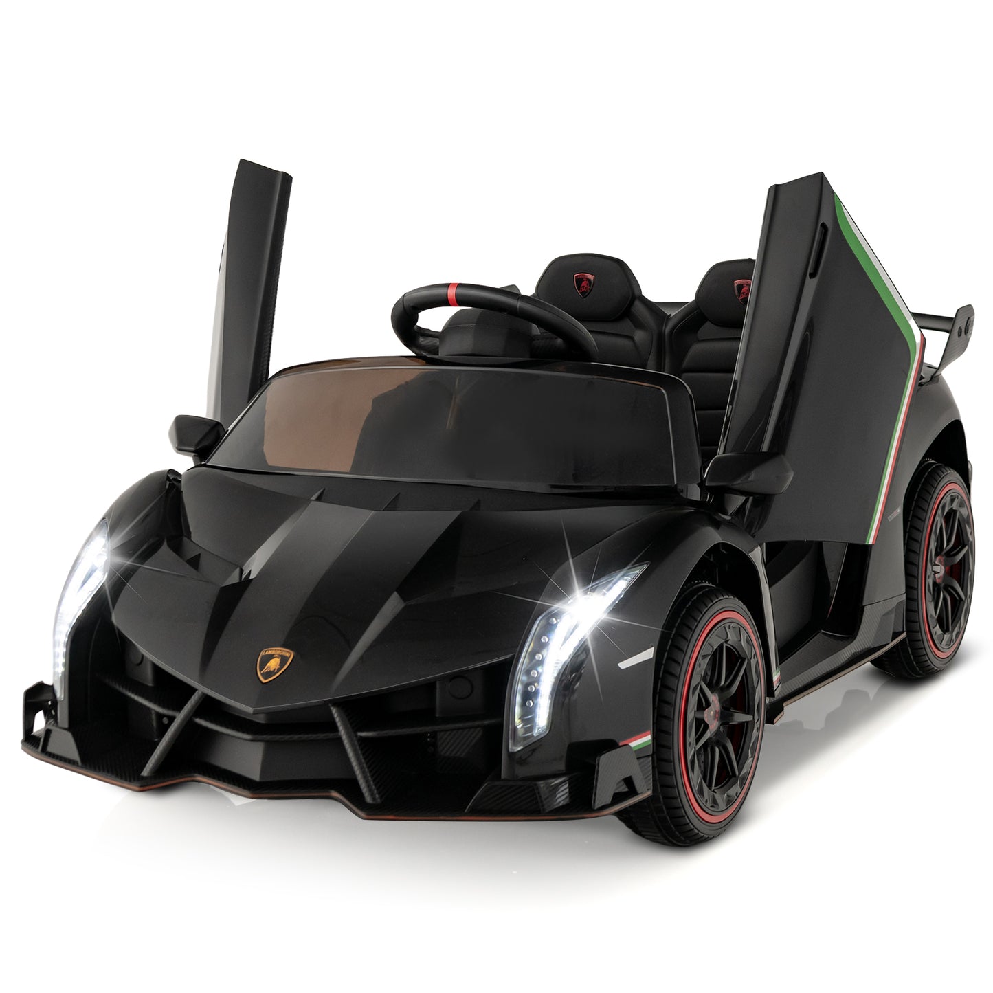 12V Licensed Lamborghini 4WD Kids Ride-on Sports Car with 2.4G Remote-White - Black