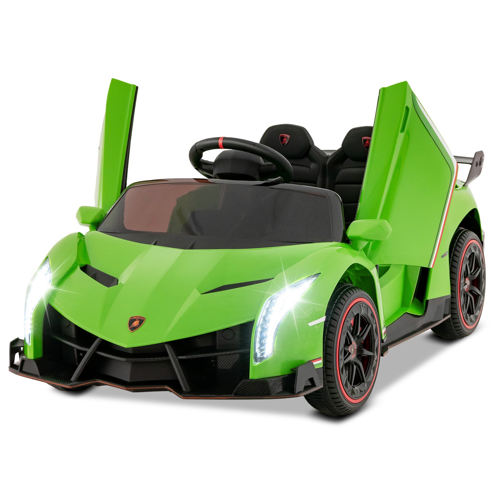 12V Licensed Lamborghini 4WD Kids Ride-on Sports Car with 2.4G Remote-White - Green