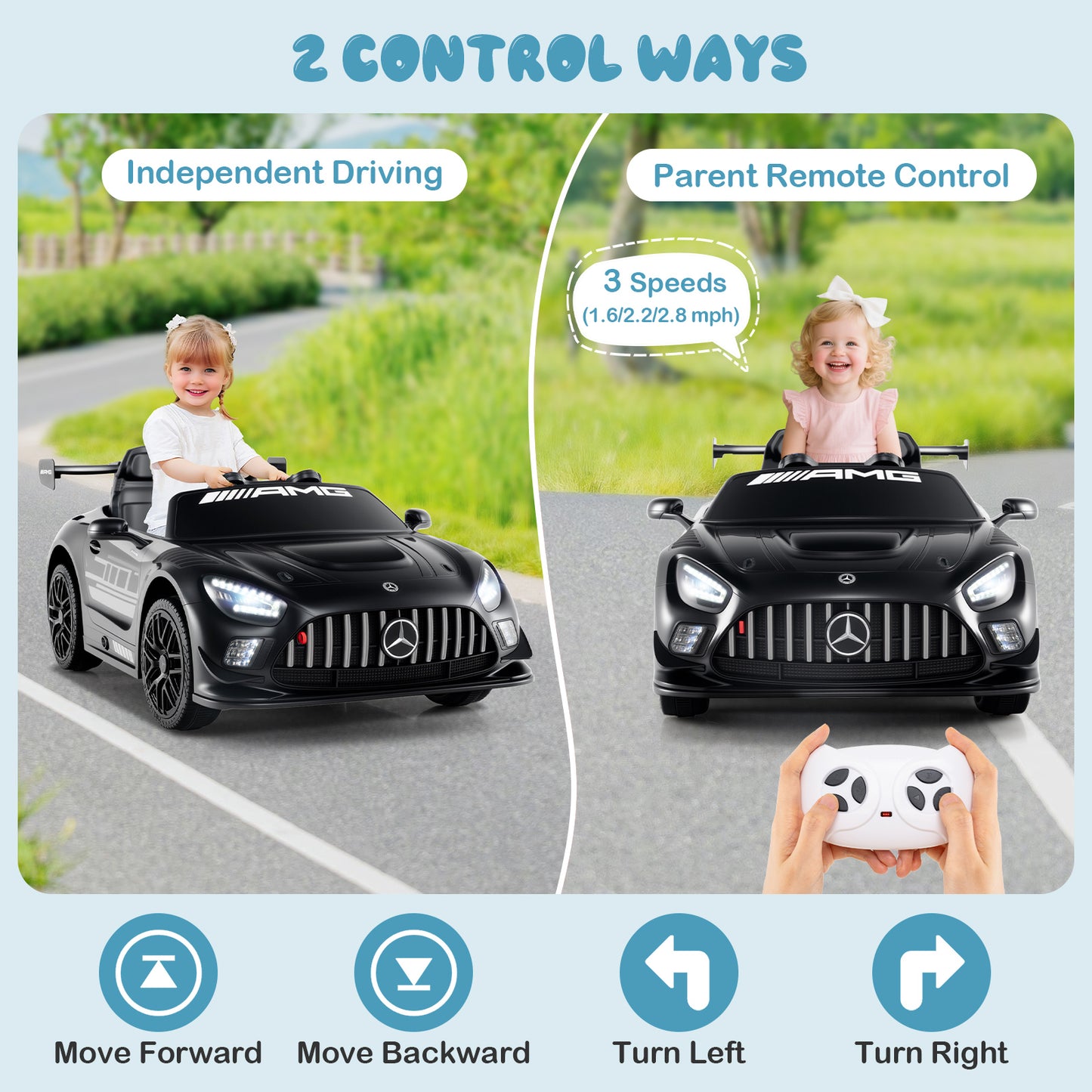 12V Kids Ride-On Car Mercedes-AMG GT3 Licensed with Adjustable Speed-Black