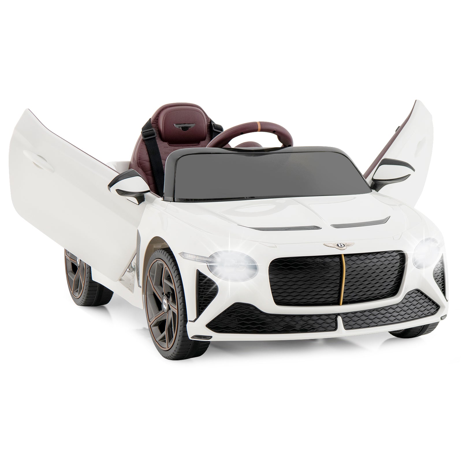 12V Powered Car Kids Ride-on Racer Car Licensed Bentley Bacalar-Green - White