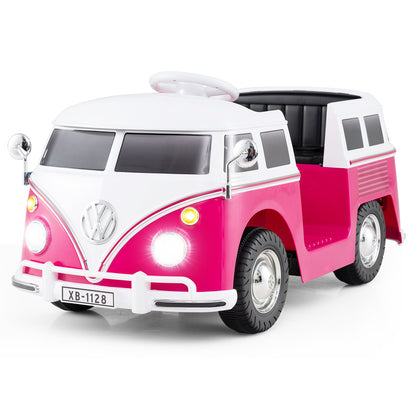 12V Ride On Car Licensed Volkswagen Ride-on Bus with Cup Holder and LED Headlights for 3+ Years Old-Pink