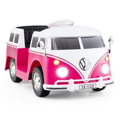 12V Ride On Car Licensed Volkswagen Ride-on Bus with Cup Holder and LED Headlights for 3+ Years Old-Pink
