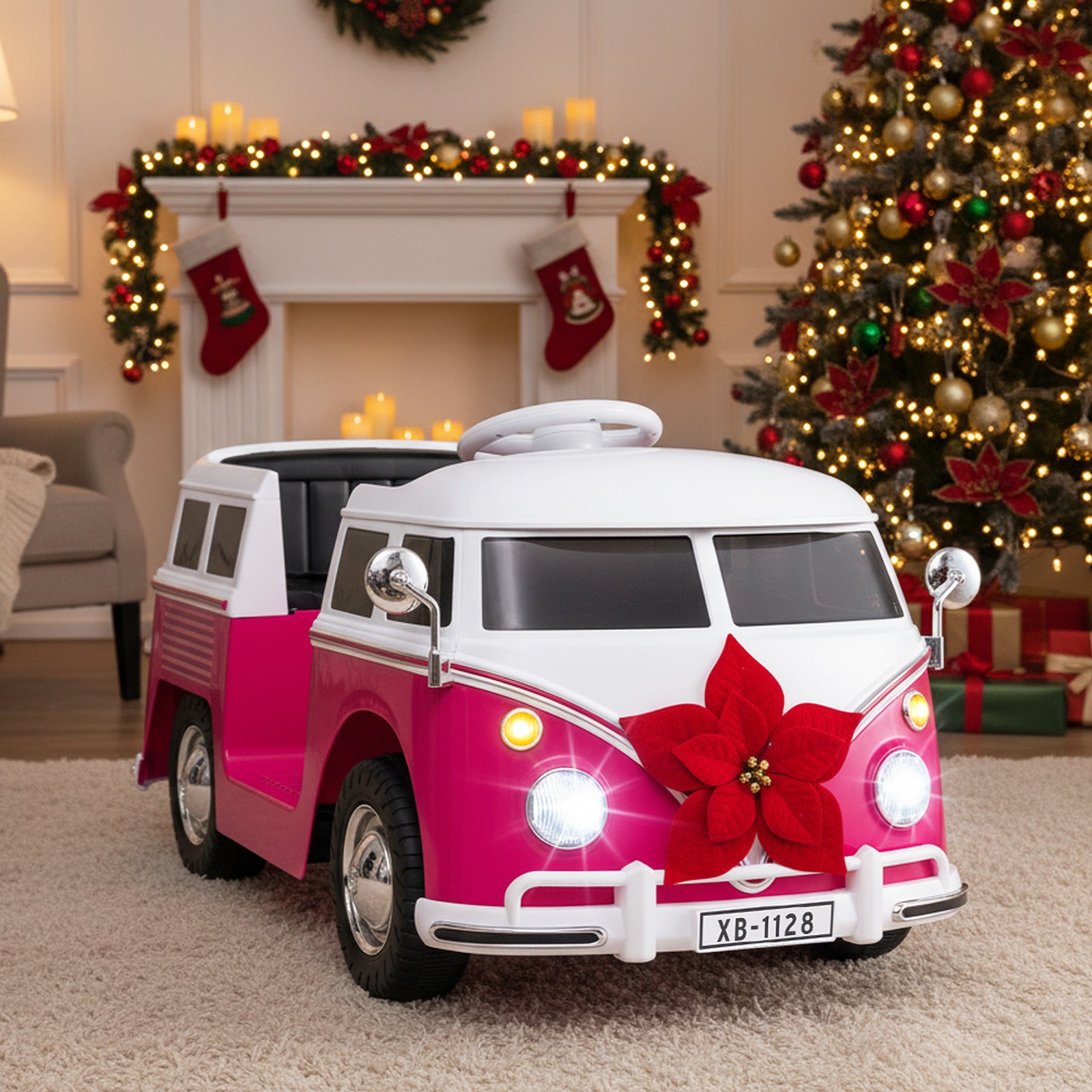 12V Ride On Car Licensed Volkswagen Ride-on Bus with Cup Holder and LED Headlights for 3+ Years Old-Pink