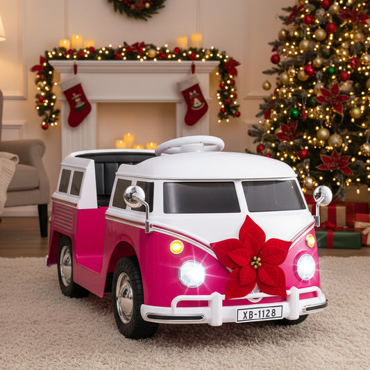 12V Ride On Car Licensed Volkswagen Ride-on Bus with Cup Holder and LED Headlights for 3+ Years Old-Pink