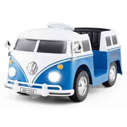 12V Ride On Car Licensed Volkswagen Ride-on Bus with Cup Holder and LED Headlights for 3+ Years Old-Blue