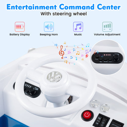 12V Ride On Car Licensed Volkswagen Ride-on Bus with Cup Holder and LED Headlights for 3+ Years Old-Blue
