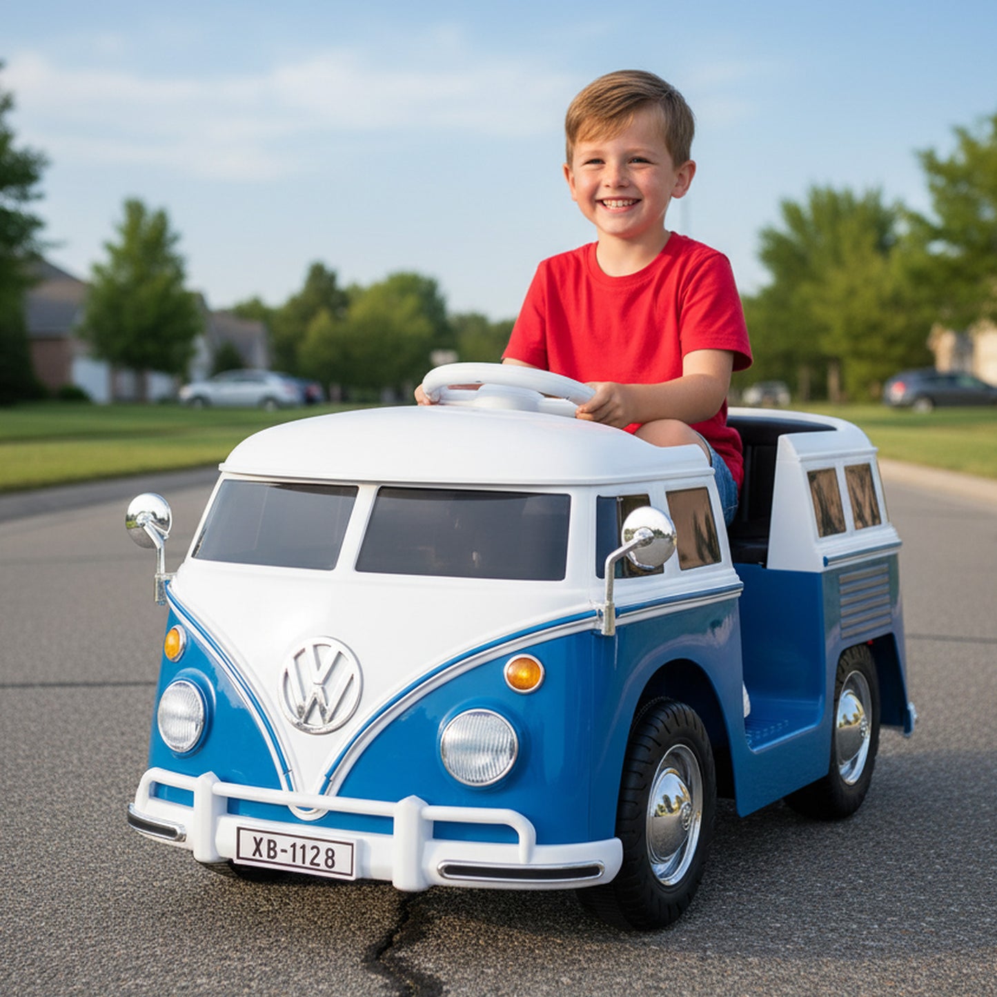 12V Ride On Car Licensed Volkswagen Ride-on Bus with Cup Holder and LED Headlights for 3+ Years Old-Blue