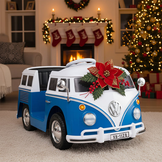 12V Ride On Car Licensed Volkswagen Ride-on Bus with Cup Holder and LED Headlights for 3+ Years Old-Blue