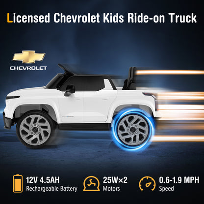 12V Ride on Car Truck Licensed Chevrolet with Remote Control Gift for 3+-White