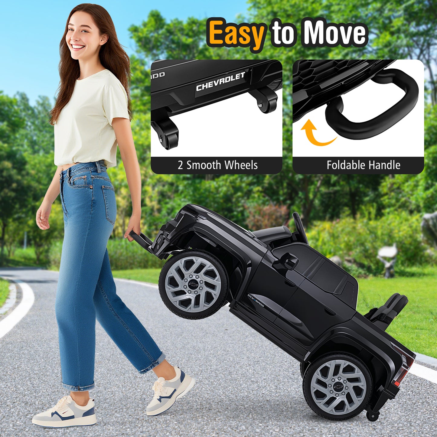 12V Ride on Car Truck Licensed Chevrolet with Remote Control Gift for 3+-Black
