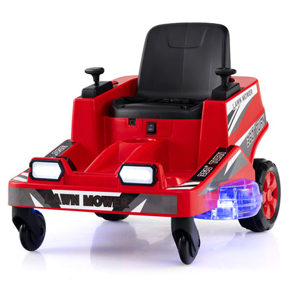 12V Ride on Lawn Mower for Kids with Dual Control Sticks and LED Lights-Red
