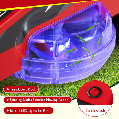 12V Ride on Lawn Mower for Kids with Dual Control Sticks and LED Lights-Red