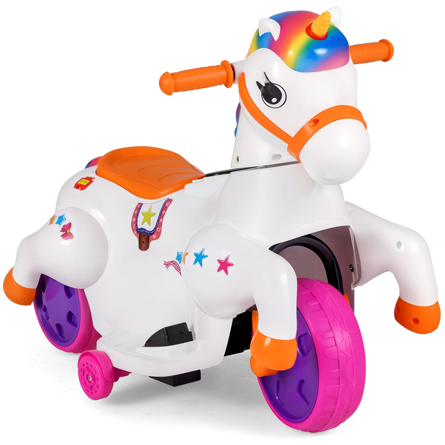 12V Unicorn Ride on Toy with Training Wheels and Horse Riding Mode-Pink - Colorful
