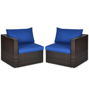 2PCS Patio Rattan Sectional Conversation Sofa Set-Navy
