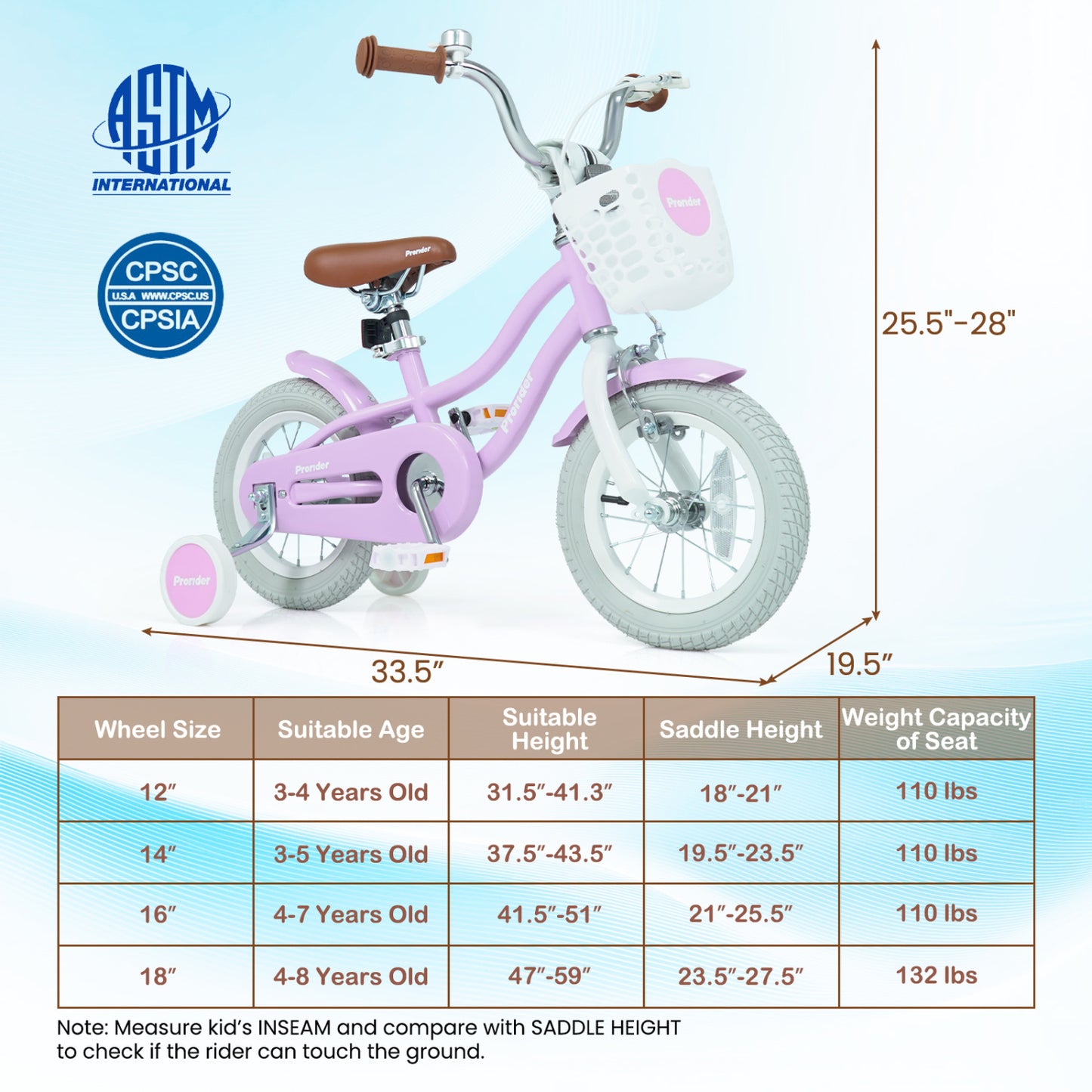 Kids Bike 12 Inch with Training Wheels and Storage Basket