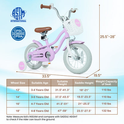 Kids Bike 12 Inch with Training Wheels and Storage Basket