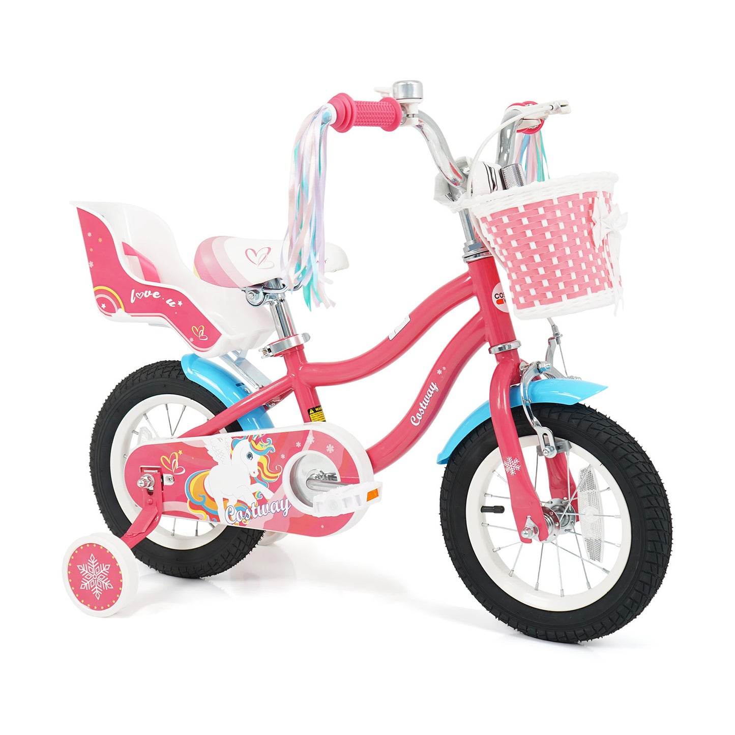 14 Inch Girls Bike for 3-5 Years Old Kids Bike with Doll Seat and Training Wheels - 12 Inches