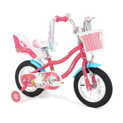 14 Inch Girls Bike for 3-5 Years Old Kids Bike with Doll Seat and Training Wheels - 12 Inches