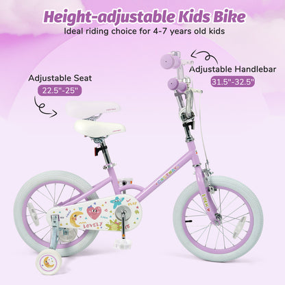 Kids Bike 12-18 Inch with Training Wheels - Purple