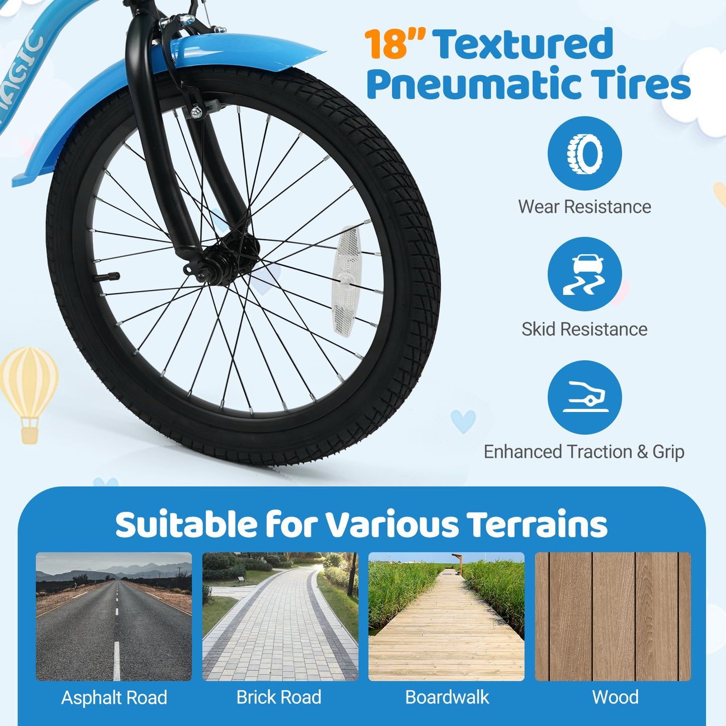 12/14/16/18 Inch Kids Bike with Training Wheels and Basket Navy Color-18 inches