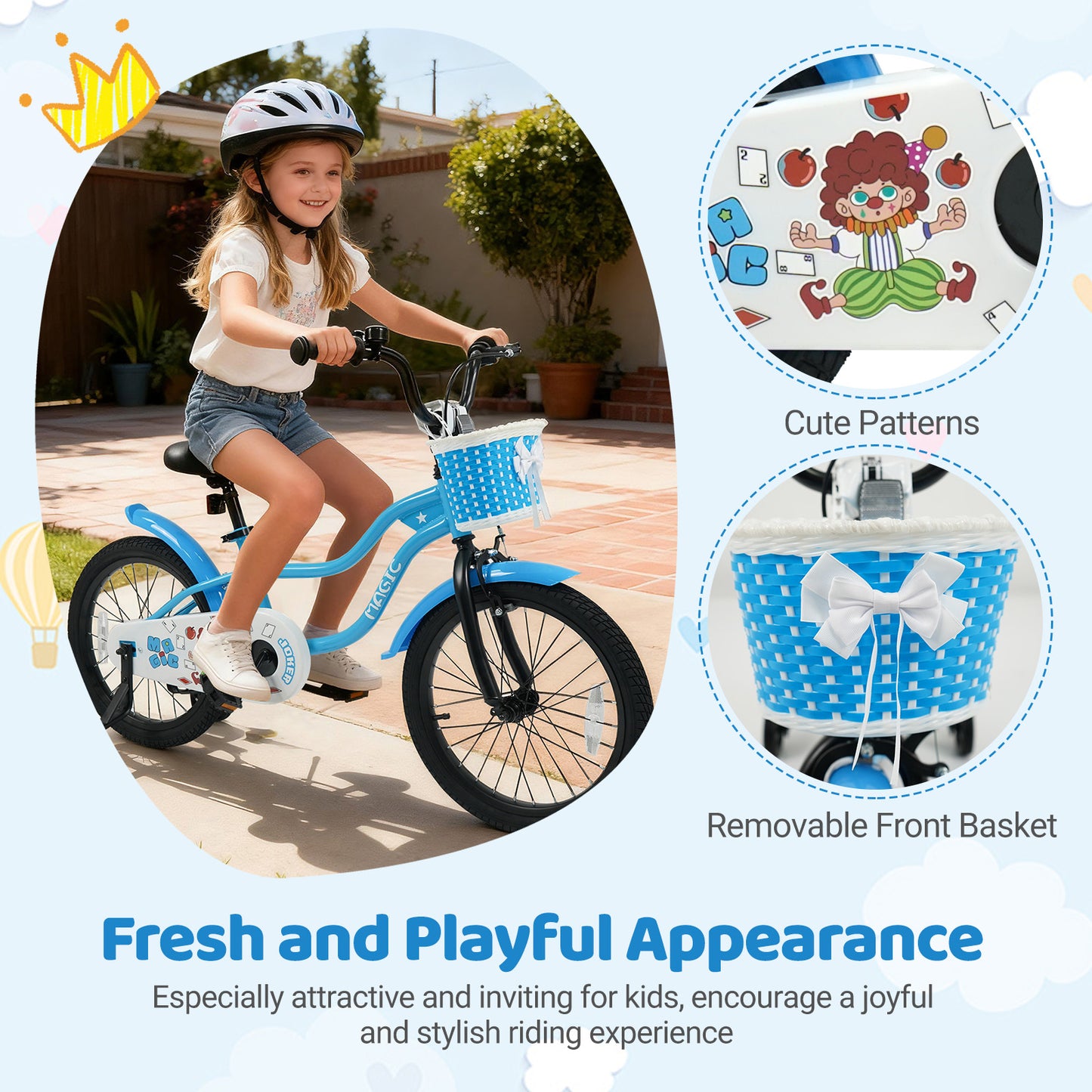 12/14/16/18 Inch Kids Bike with Training Wheels and Basket Navy Color-18 inches