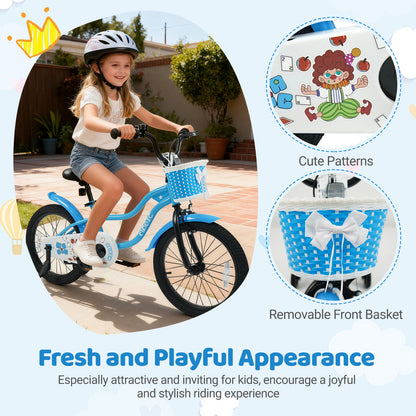 12/14/16/18 Inch Kids Bike with Training Wheels and Basket Navy Color-18 inches