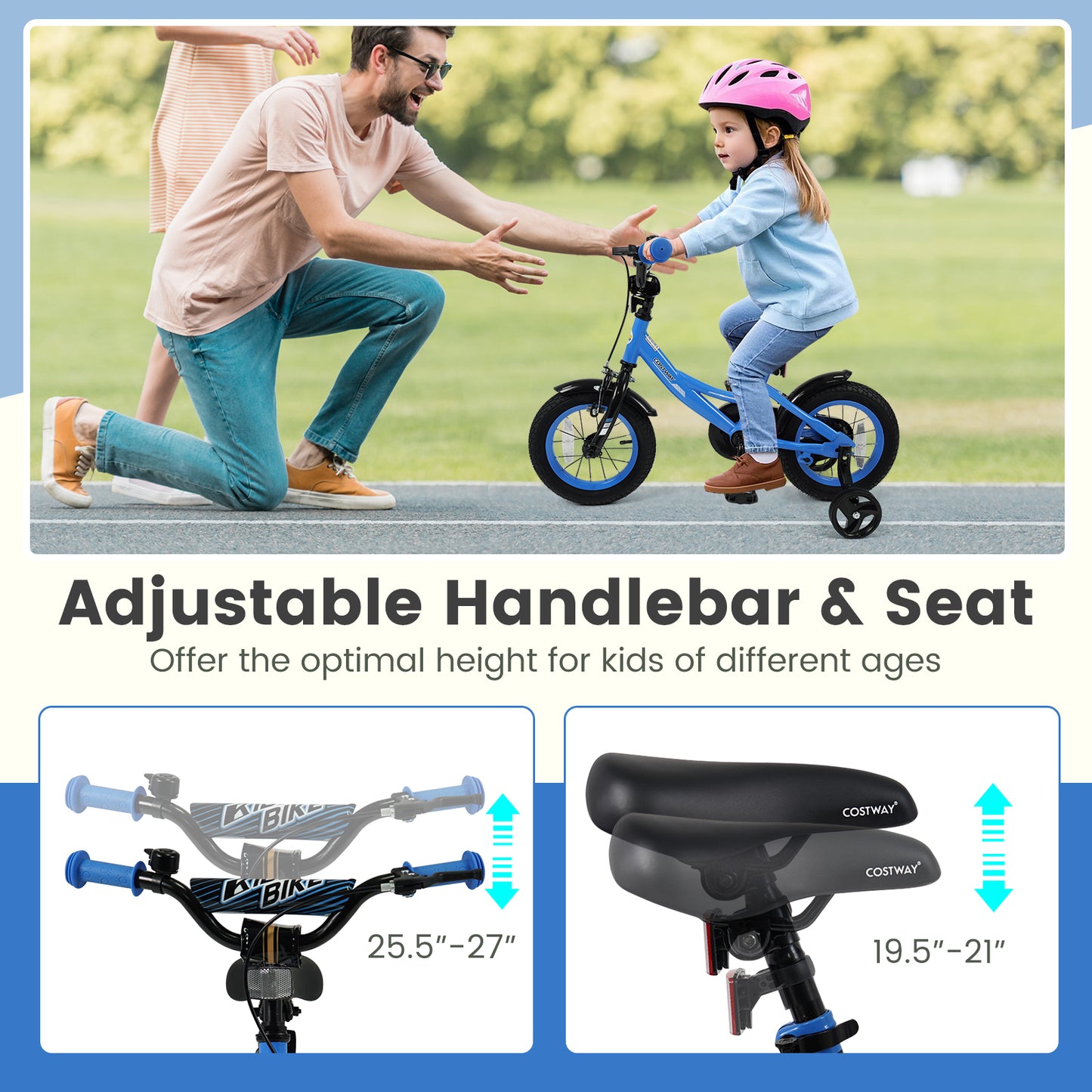 12/14/16/18 Inches Kids Bike with Removable Training Wheels and Adjustable Seatfor 3-8 Years Old Navy-12 inches