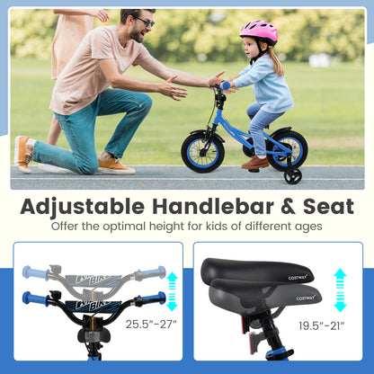 12/14/16/18 Inches Kids Bike with Removable Training Wheels and Adjustable Seatfor 3-8 Years Old Navy-12 inches