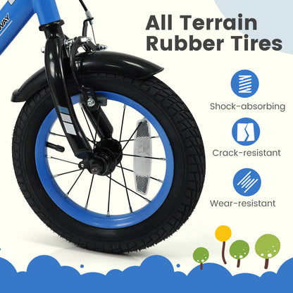 12/14/16/18 Inches Kids Bike with Removable Training Wheels and Adjustable Seatfor 3-8 Years Old Navy-12 inches