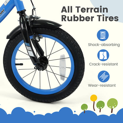 12/14/16/18 Inches Kids Bike with Removable Training Wheels and Adjustable Seatfor 3-8 Years Old Navy-14 inches