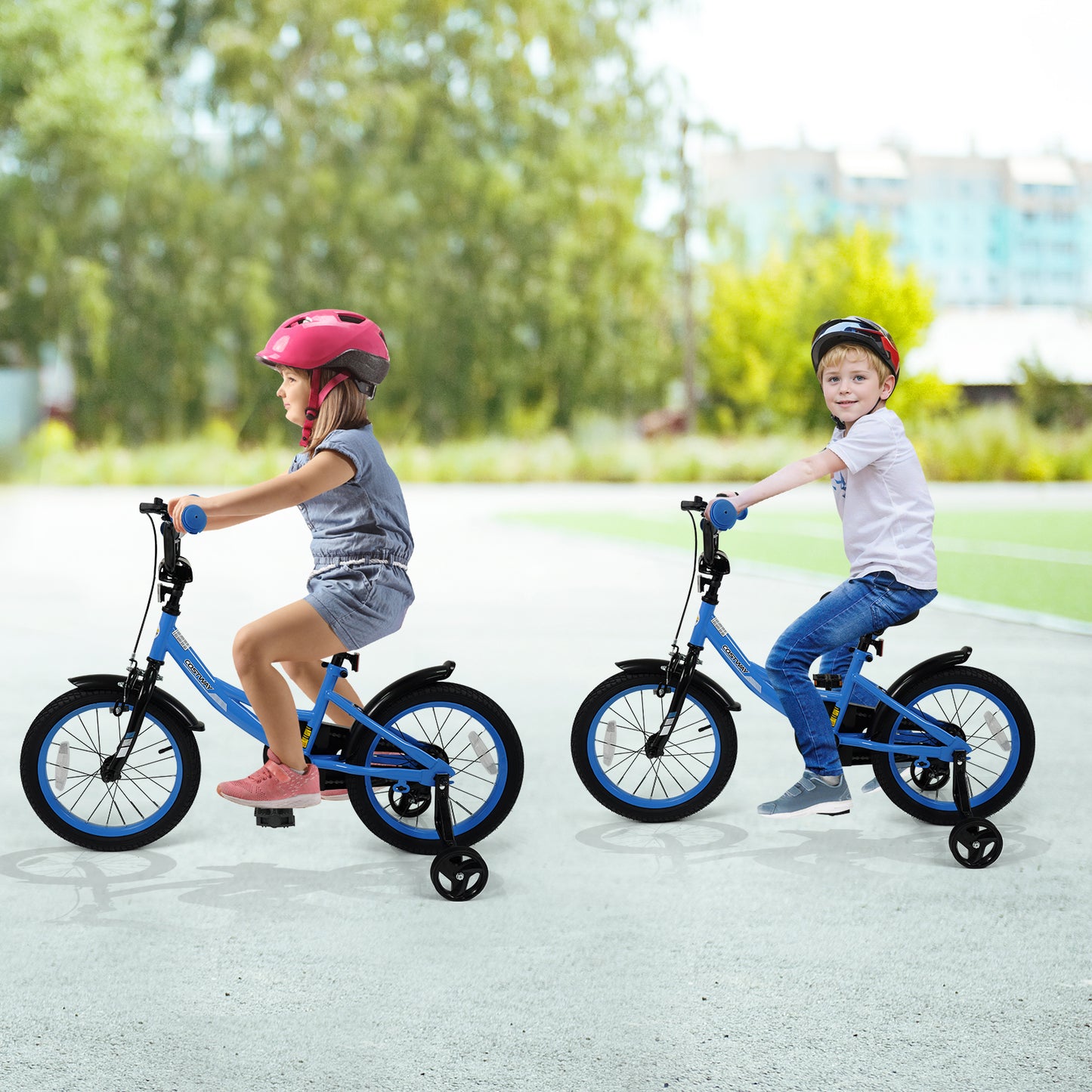 12/14/16/18 Inches Kids Bike with Removable Training Wheels and Adjustable Seatfor 3-8 Years Old Navy-16 inches