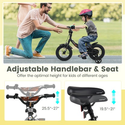 12/14/16/18 Inches Kids Bike with Removable Training Wheels and Adjustable Seatfor 3-8 Years Old Black-12 inches