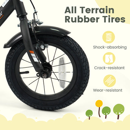 12/14/16/18 Inches Kids Bike with Removable Training Wheels and Adjustable Seatfor 3-8 Years Old Black-12 inches