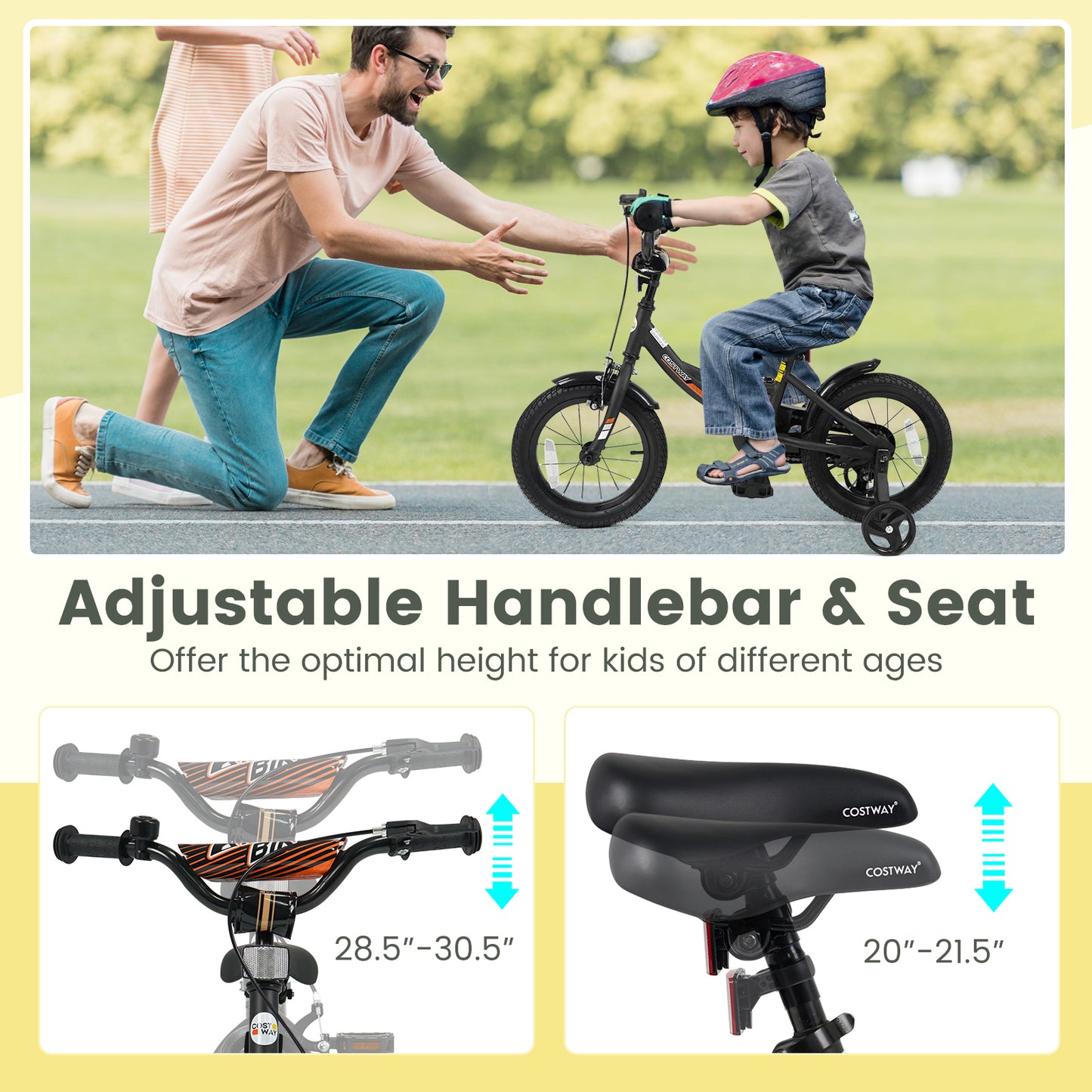 12/14/16/18 Inches Kids Bike with Removable Training Wheels and Adjustable Seatfor 3-8 Years Old Black-14 inches