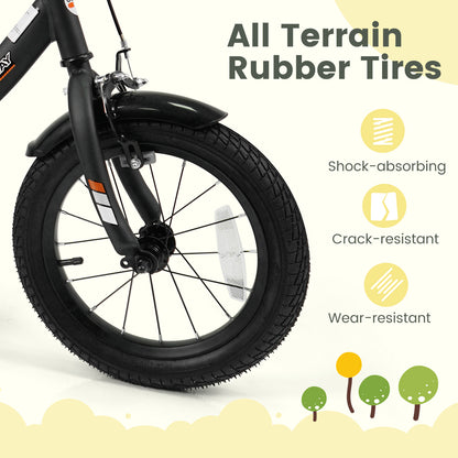 12/14/16/18 Inches Kids Bike with Removable Training Wheels and Adjustable Seatfor 3-8 Years Old Black-14 inches