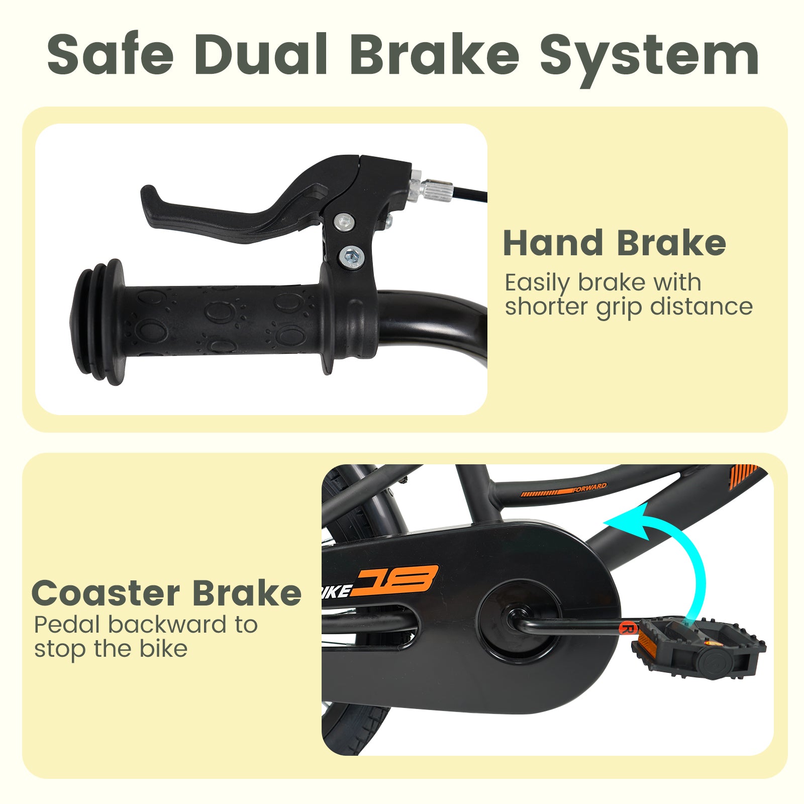 12/14/16/18 Inches Kids Bike with Removable Training Wheels and Adjustable Seatfor 3-8 Years Old Black-18 inches