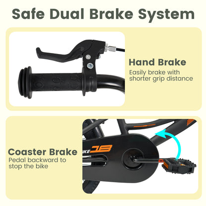 12/14/16/18 Inches Kids Bike with Removable Training Wheels and Adjustable Seatfor 3-8 Years Old Black-18 inches