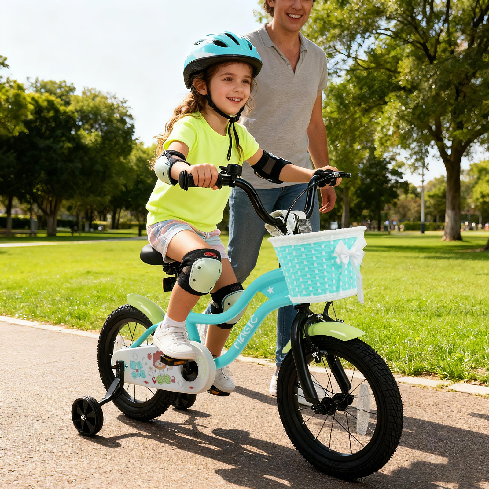 12/14/16 Inch Kids Bike with Training Wheels and Basket Green Color-14