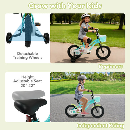 12/14/16 Inch Kids Bike with Training Wheels and Basket Green Color-14
