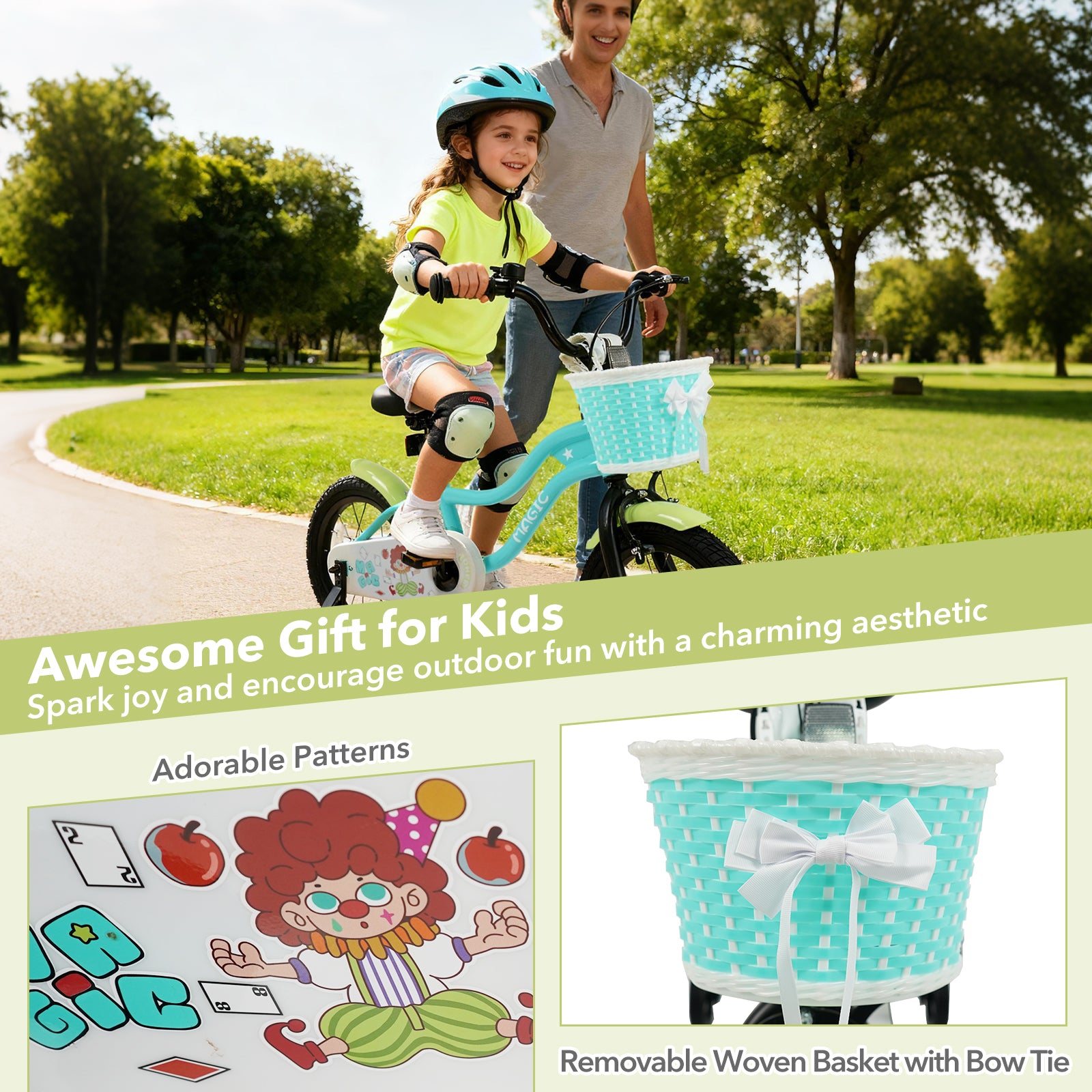 12/14/16 Inch Kids Bike with Training Wheels and Basket Green Color-14