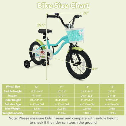 12/14/16 Inch Kids Bike with Training Wheels and Basket Green Color-14