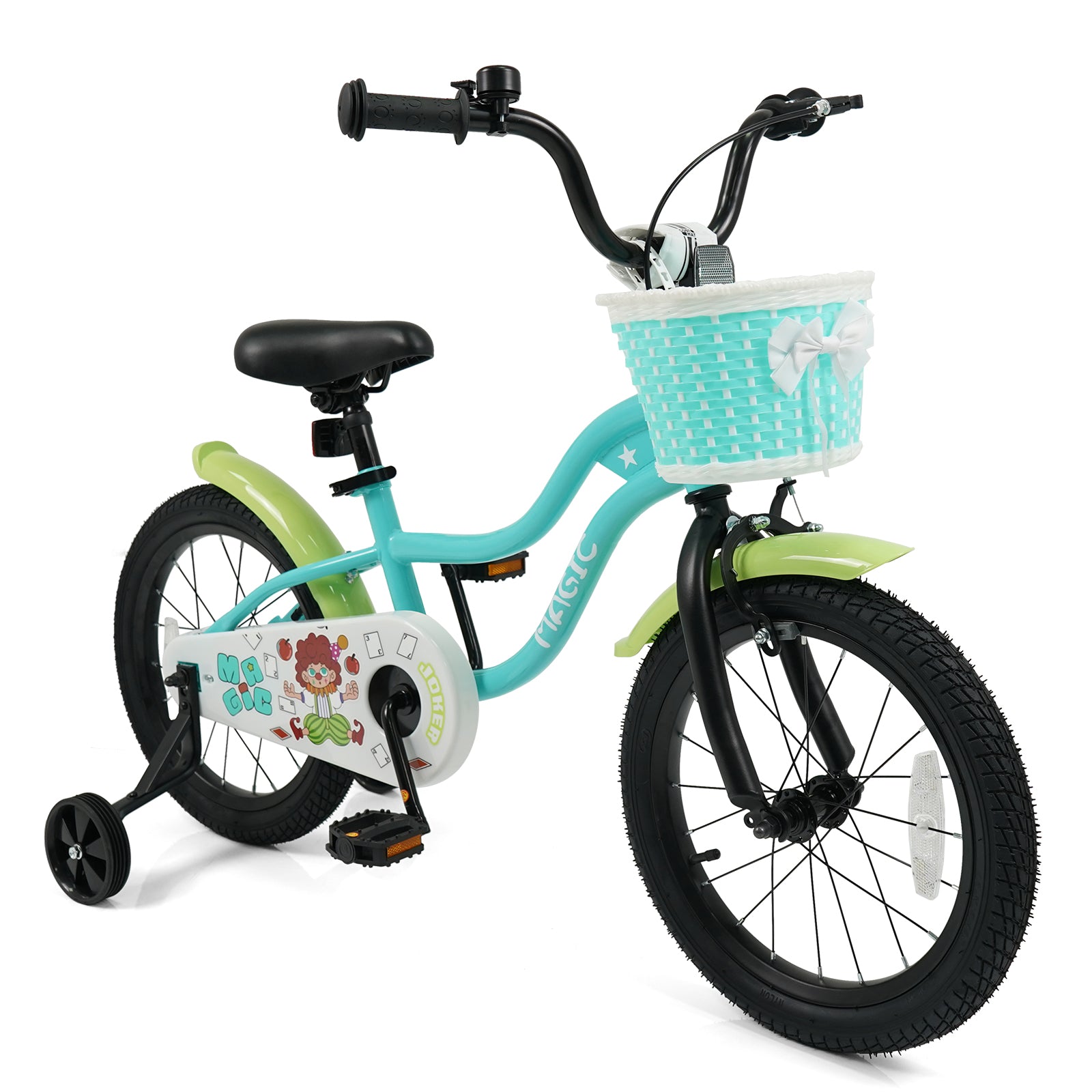 12/14/16 Inch Kids Bike with Training Wheels and Basket Green Color-16