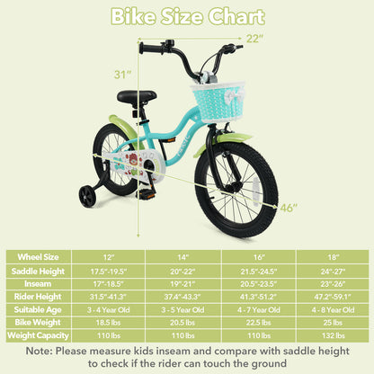12/14/16 Inch Kids Bike with Training Wheels and Basket Green Color-16