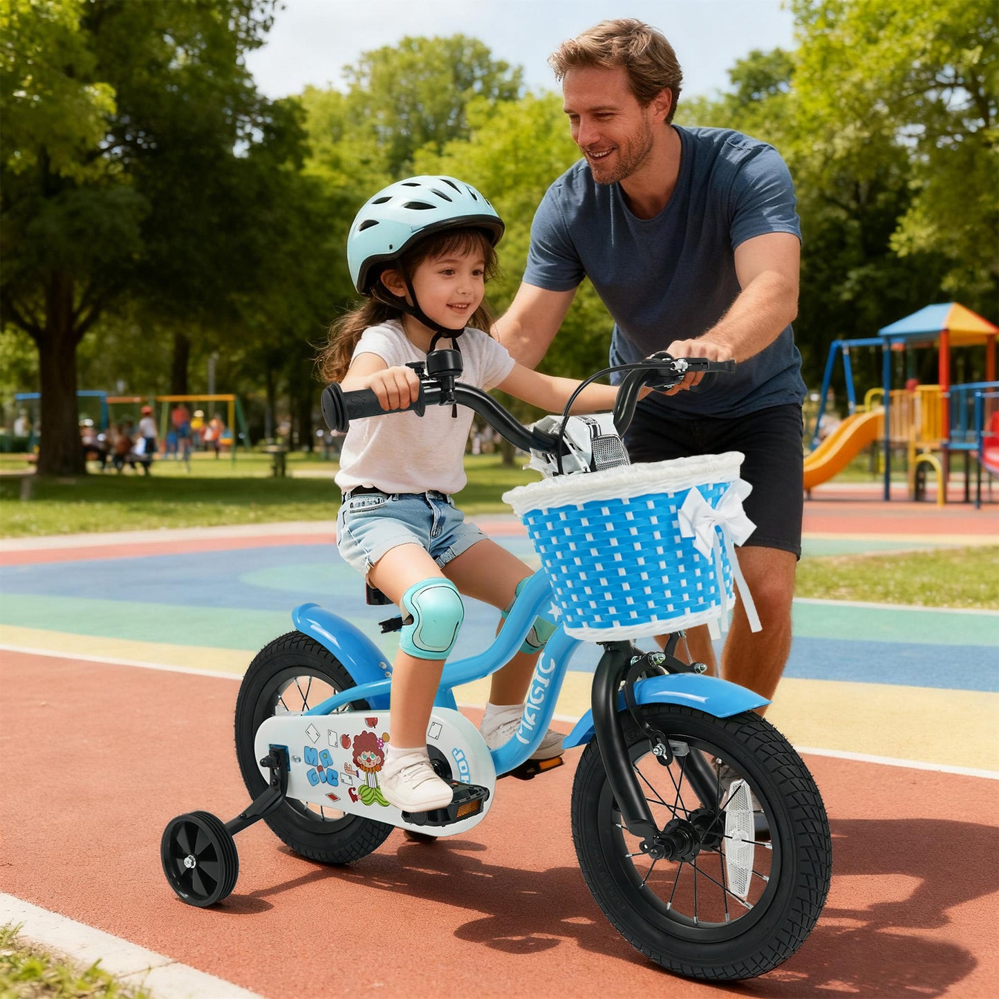 12/14/16 Inch Kids Bike with Training Wheels and Basket Navy Color-12