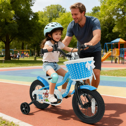 12/14/16 Inch Kids Bike with Training Wheels and Basket Navy Color-12